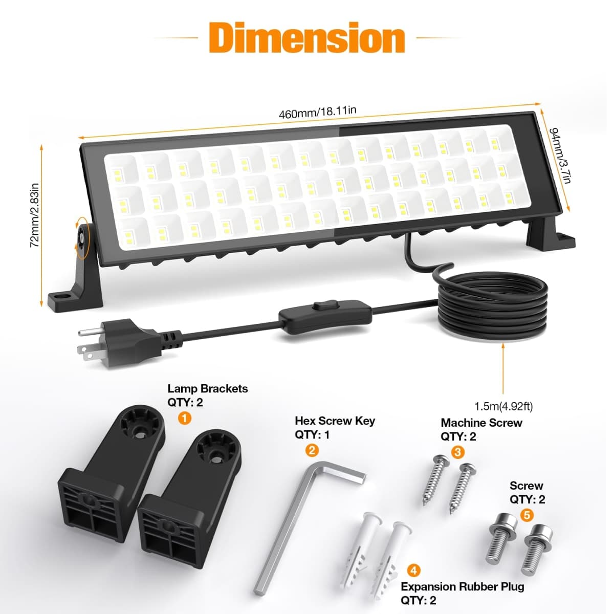 omibee 100W Led Shop Lights,2Pack Shop Light for Workshop,IP66 Waterproof Garage Lights with Plug,4.92ft Power Cord and On/Off Switch,11000LM 6500K Super Bright Led Work Light for Yard,Shop,Warehouse thumbnail 2