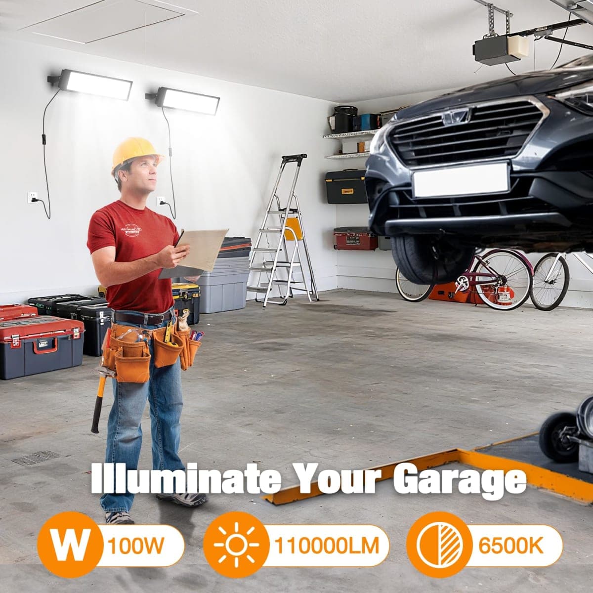 omibee 100W Led Shop Lights,2Pack Shop Light for Workshop,IP66 Waterproof Garage Lights with Plug,4.92ft Power Cord and On/Off Switch,11000LM 6500K Super Bright Led Work Light for Yard,Shop,Warehouse thumbnail 5