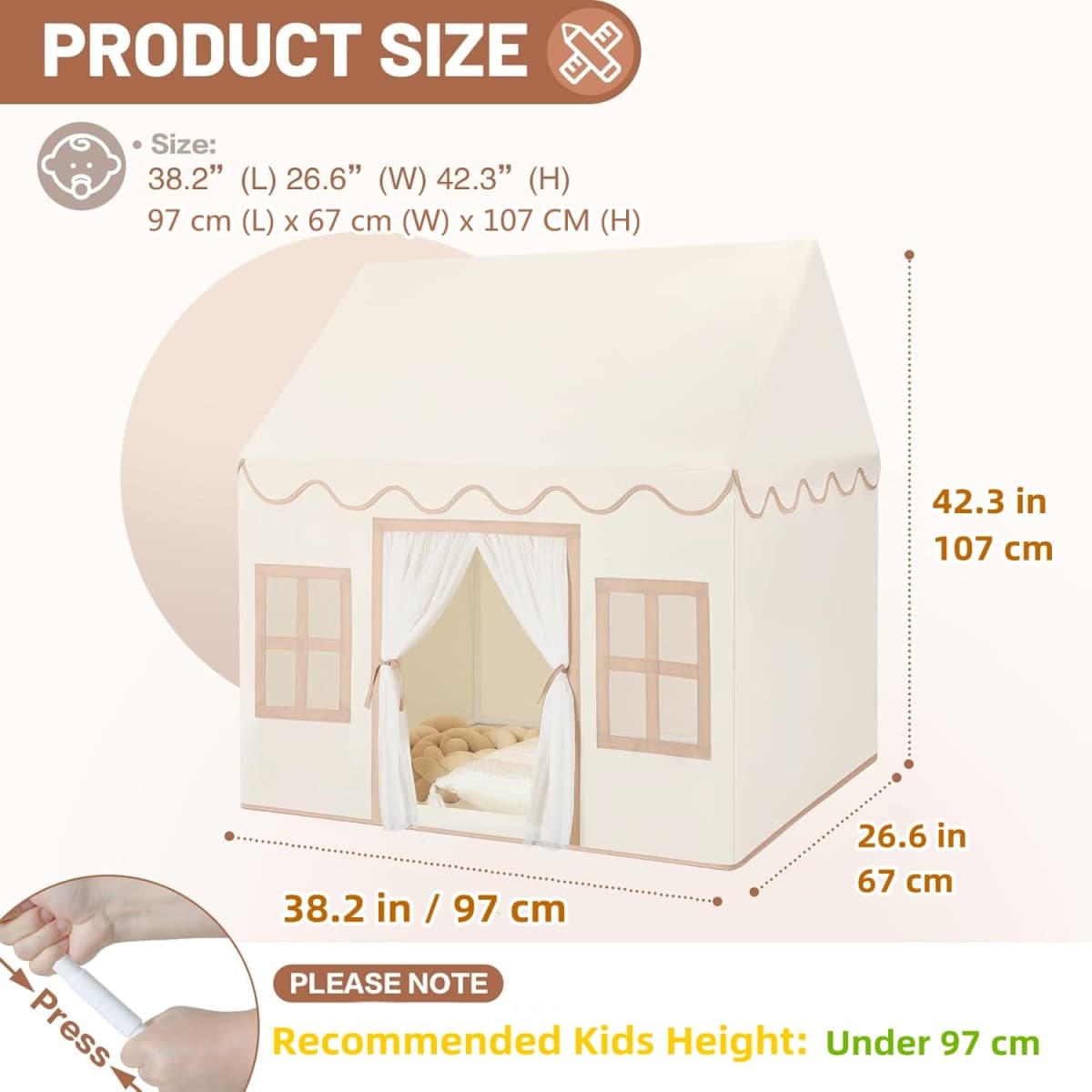 Senodeer Kids Play Tent Indoor: with Mat, Star Lights, Tissue Garland - Toddler Girl Tent Indoor Playhouse for Toddlers Kids Toys for Boy Girl Birthday Gift for Kids Age 3 Year Old thumbnail 2