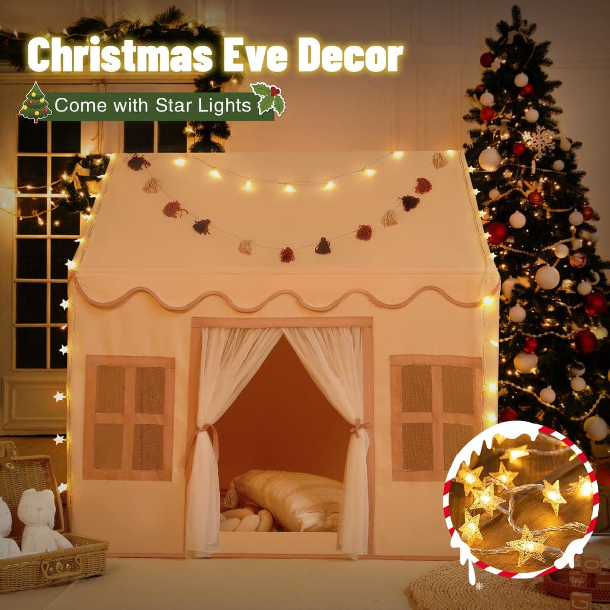 Senodeer Kids Play Tent Indoor: with Mat, Star Lights, Tissue Garland - Toddler Girl Tent Indoor Playhouse for Toddlers Kids Toys for Boy Girl Birthday Gift for Kids Age 3 Year Old thumbnail 4