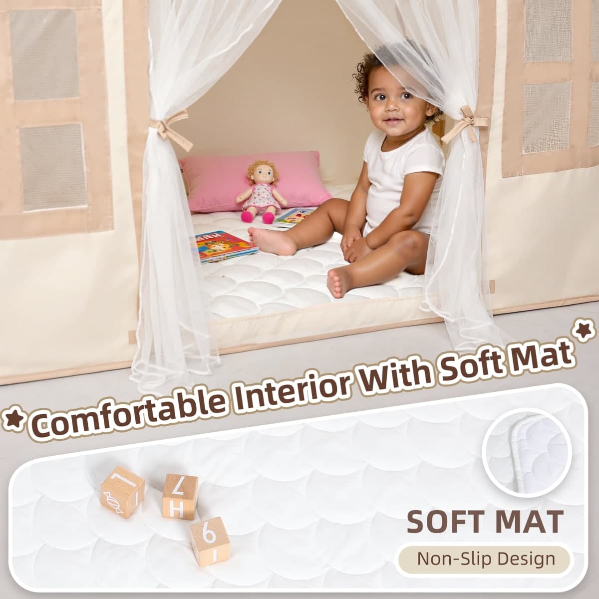 Senodeer Kids Play Tent Indoor: with Mat, Star Lights, Tissue Garland - Toddler Girl Tent Indoor Playhouse for Toddlers Kids Toys for Boy Girl Birthday Gift for Kids Age 3 Year Old thumbnail 5
