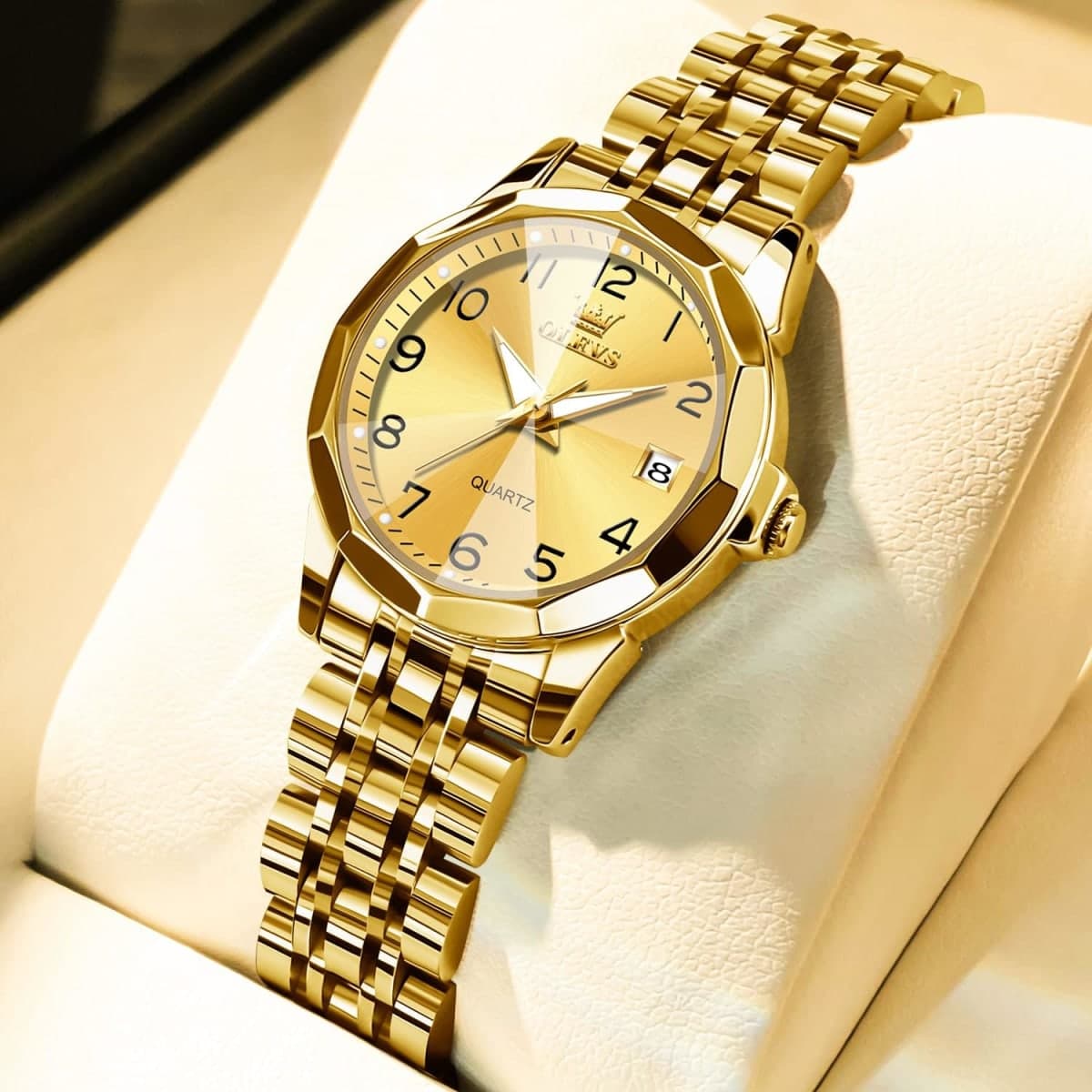 OLEVS Womens Watch Fashion Dress Diamond Female Watches for Ladies Analog Quartz Stainless Steel Waterproof Luminous Day Date Two Tone Wristwatch, Gold thumbnail 2