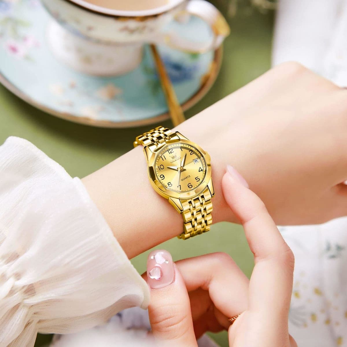 OLEVS Womens Watch Fashion Dress Diamond Female Watches for Ladies Analog Quartz Stainless Steel Waterproof Luminous Day Date Two Tone Wristwatch, Gold thumbnail 3