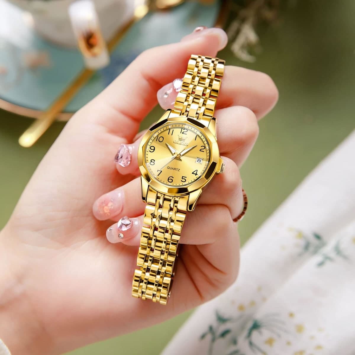 OLEVS Womens Watch Fashion Dress Diamond Female Watches for Ladies Analog Quartz Stainless Steel Waterproof Luminous Day Date Two Tone Wristwatch, Gold thumbnail 4