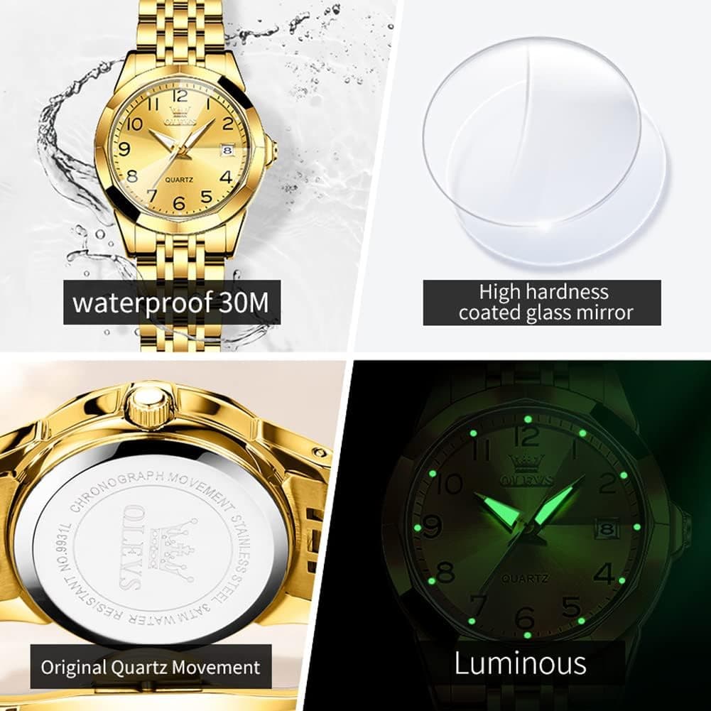 OLEVS Womens Watch Fashion Dress Diamond Female Watches for Ladies Analog Quartz Stainless Steel Waterproof Luminous Day Date Two Tone Wristwatch, Gold thumbnail 5