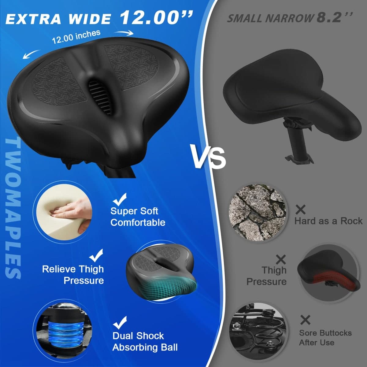 New Noseless Bike Seat Cushion for Men & Women - Extra Padding & Comfort Wide Bicycle Seat, Comfortable Saddle for Peloton Bikes, Exercise Bikes, Electric Bikes, Cruiser Bikes thumbnail 2