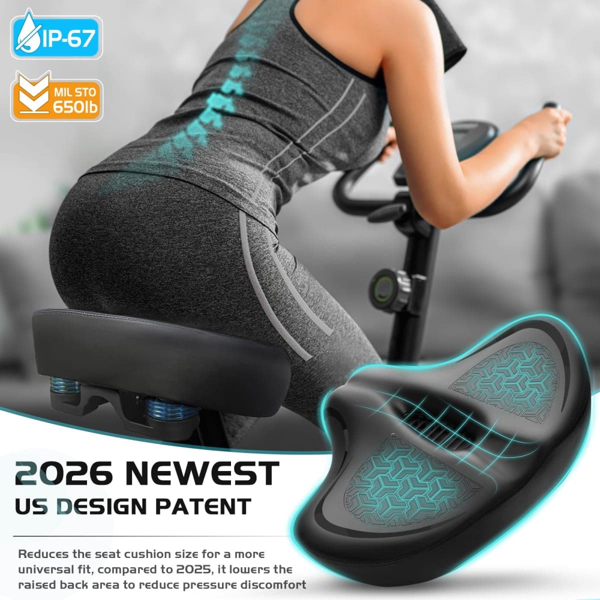 New Noseless Bike Seat Cushion for Men & Women - Extra Padding & Comfort Wide Bicycle Seat, Comfortable Saddle for Peloton Bikes, Exercise Bikes, Electric Bikes, Cruiser Bikes thumbnail 3