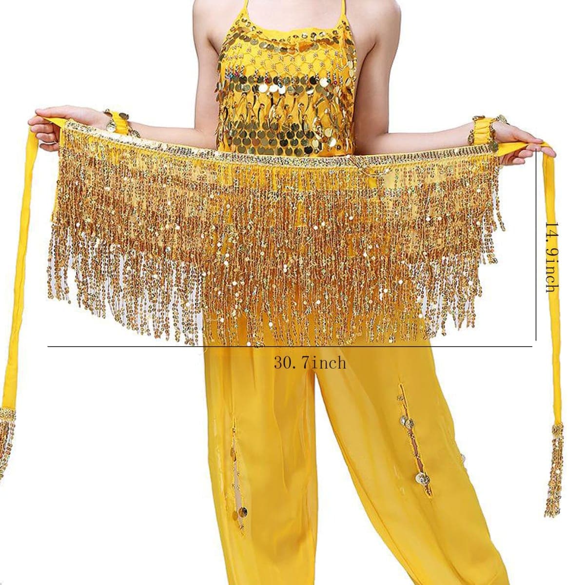 NIUEFH Gold Digger Costume for Women Fringe Skirt Fake Gold Chain,Sunglasses Disco Sparkle Costume for Halloween Party Decorations thumbnail 2