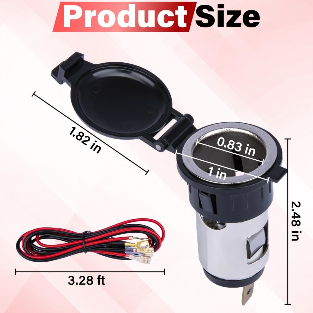2 PCS Car Cigarette Lighter Socket, Cigarette Lighter Replacement, 12 Volt Female Power Outlet Socket with Cover and Wiring Harness, Universal for Car, Automotive, Truck, RV, Boat, Motorcycle thumbnail 2