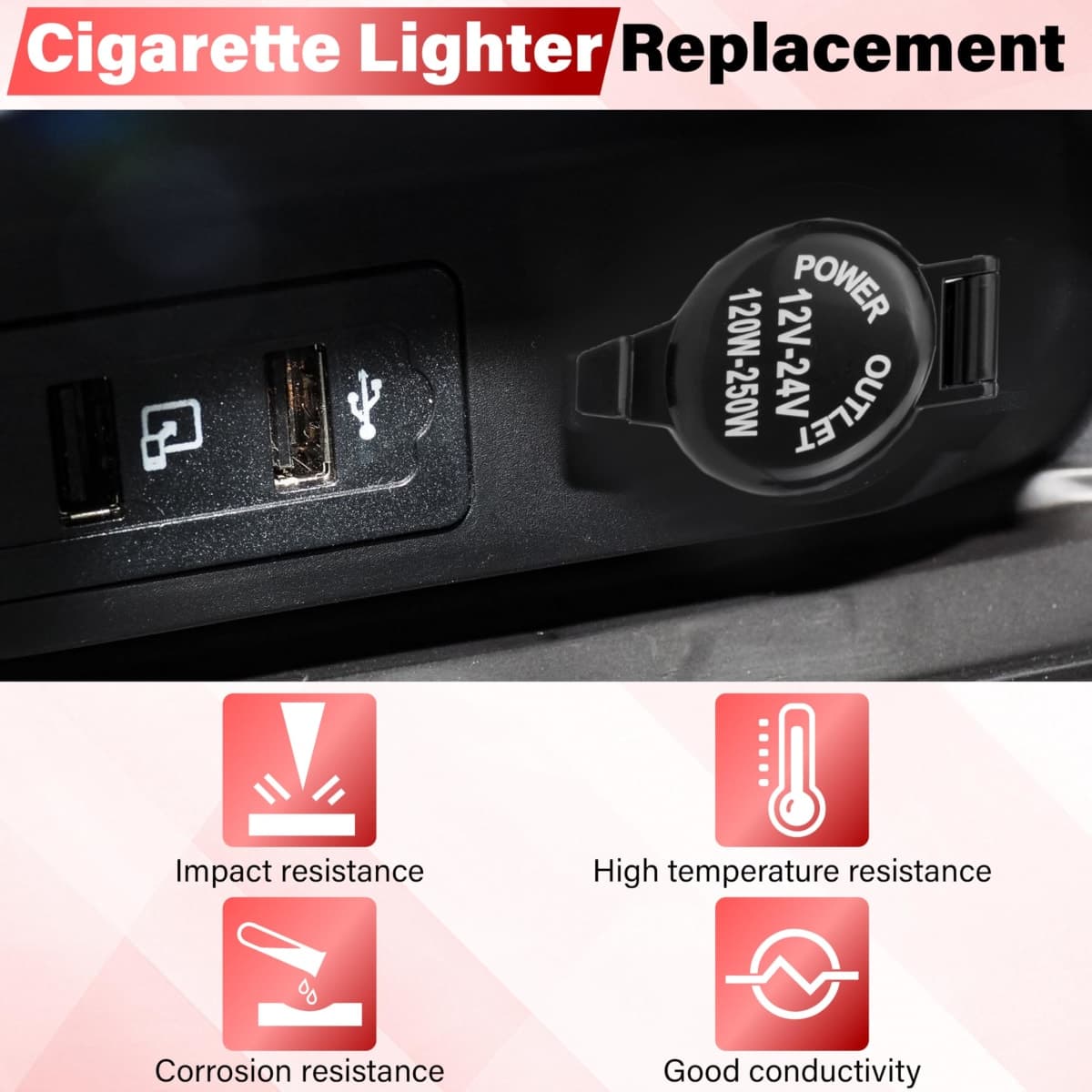 2 PCS Car Cigarette Lighter Socket, Cigarette Lighter Replacement, 12 Volt Female Power Outlet Socket with Cover and Wiring Harness, Universal for Car, Automotive, Truck, RV, Boat, Motorcycle thumbnail 4