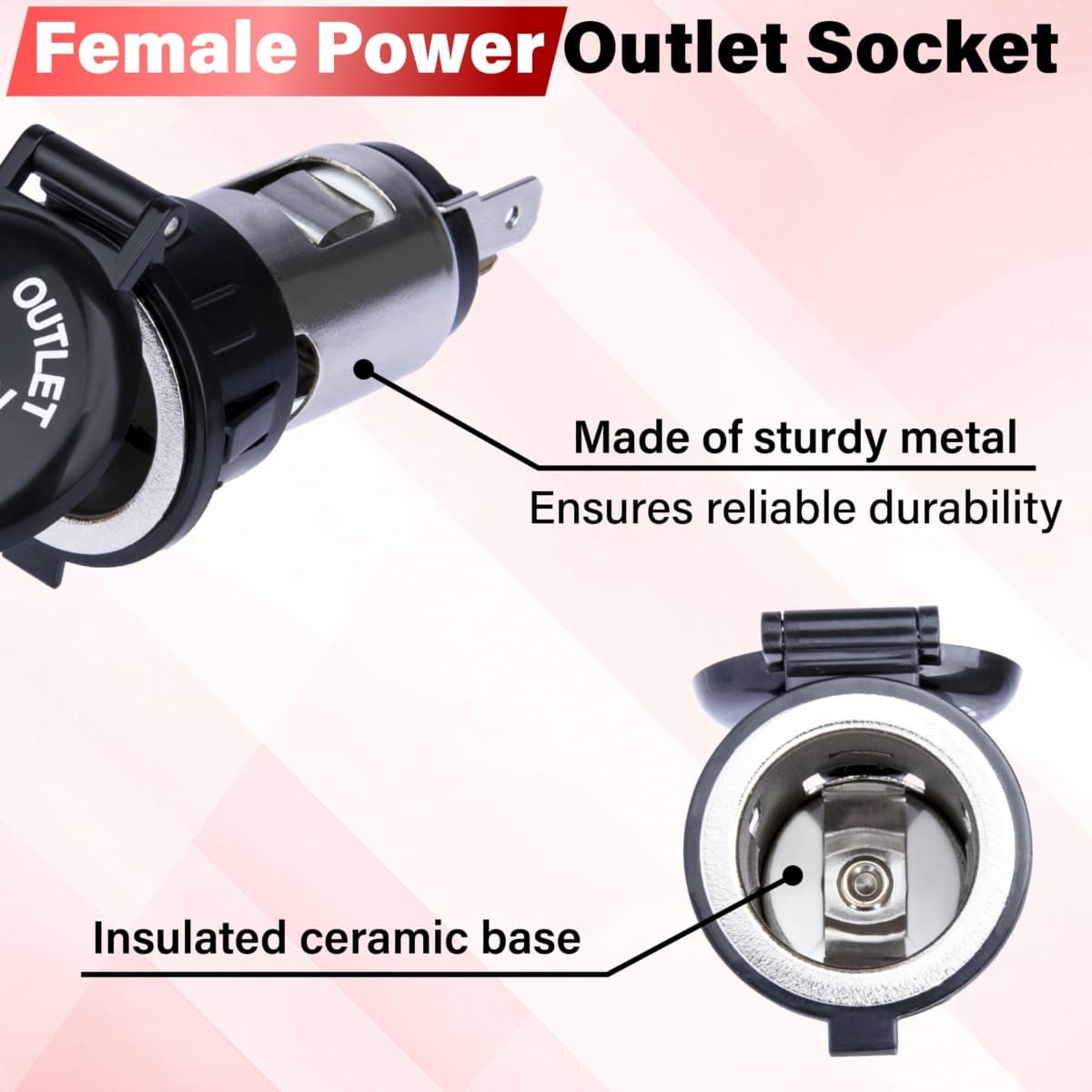 2 PCS Car Cigarette Lighter Socket, Cigarette Lighter Replacement, 12 Volt Female Power Outlet Socket with Cover and Wiring Harness, Universal for Car, Automotive, Truck, RV, Boat, Motorcycle thumbnail 5