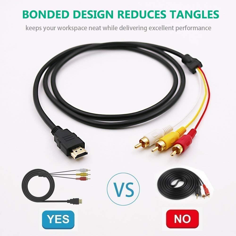 HDMI to RCA Cable, 1080P 1.5M HDMI Male to 3-RCA AV (Audio/Video) Adapter Transmitter for TV, HDTV, DVD (NO Signal Conversion Function) thumbnail 2