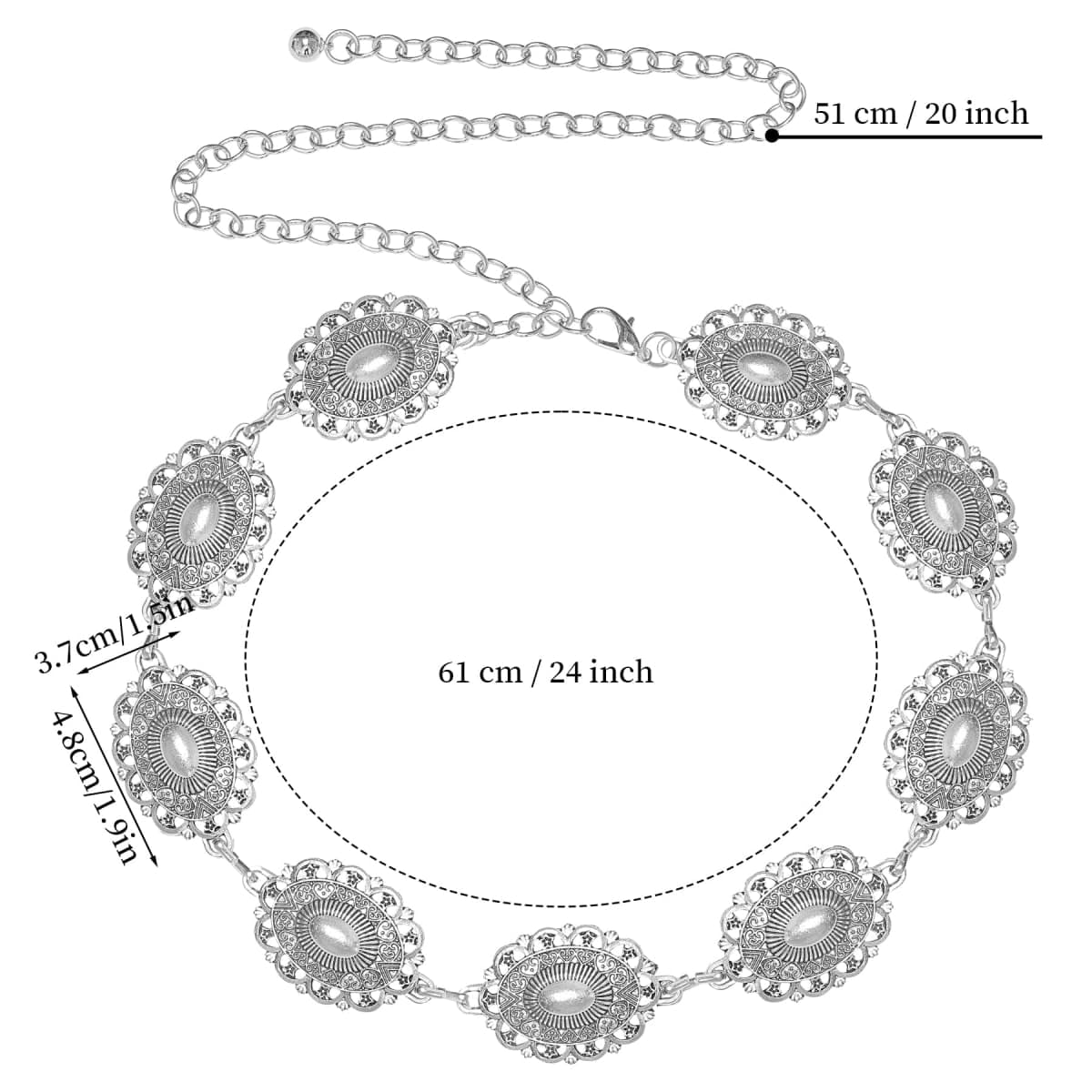 Topbuti Western Oval Concho Chain Belt for Women Metal Waist Chain Belt for Dresses Jeans Western Cowgirl thumbnail 2