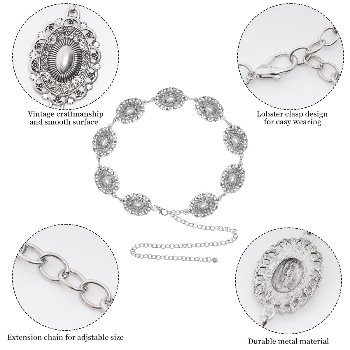 Topbuti Western Oval Concho Chain Belt for Women Metal Waist Chain Belt for Dresses Jeans Western Cowgirl thumbnail 3