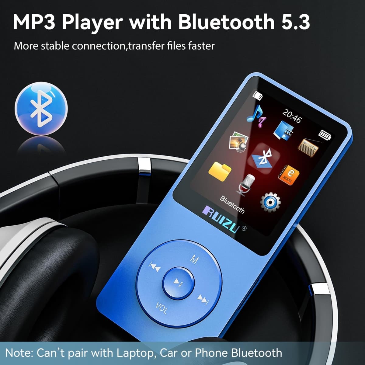 RUIZU 64GB MP3 Player with Bluetooth 5.3, Weight 0.055 lbs, Portable Music Player for Kids, Sports, FM Radio, Voice Recorder, 80 Hours Digital Audio Shuffle Playback, Support 128GB Micro SD Card, Blue thumbnail 2