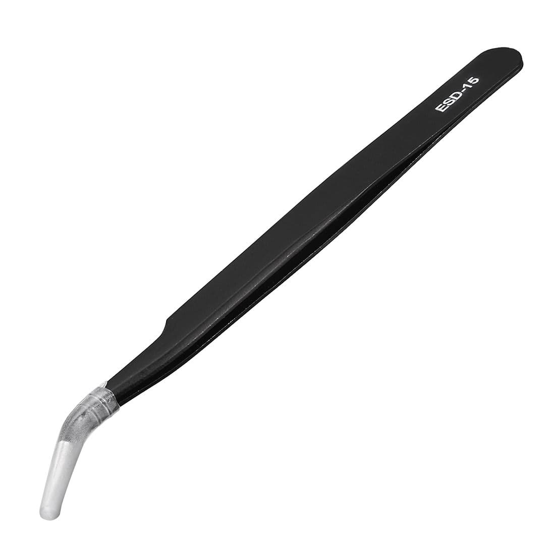 uxcell ESD-15 Tweezers, Anti-Static Stainless Steel Non-Magnetic Curved Tip for Craft Jewelry Electronics, 4.84" Overall Length thumbnail 3