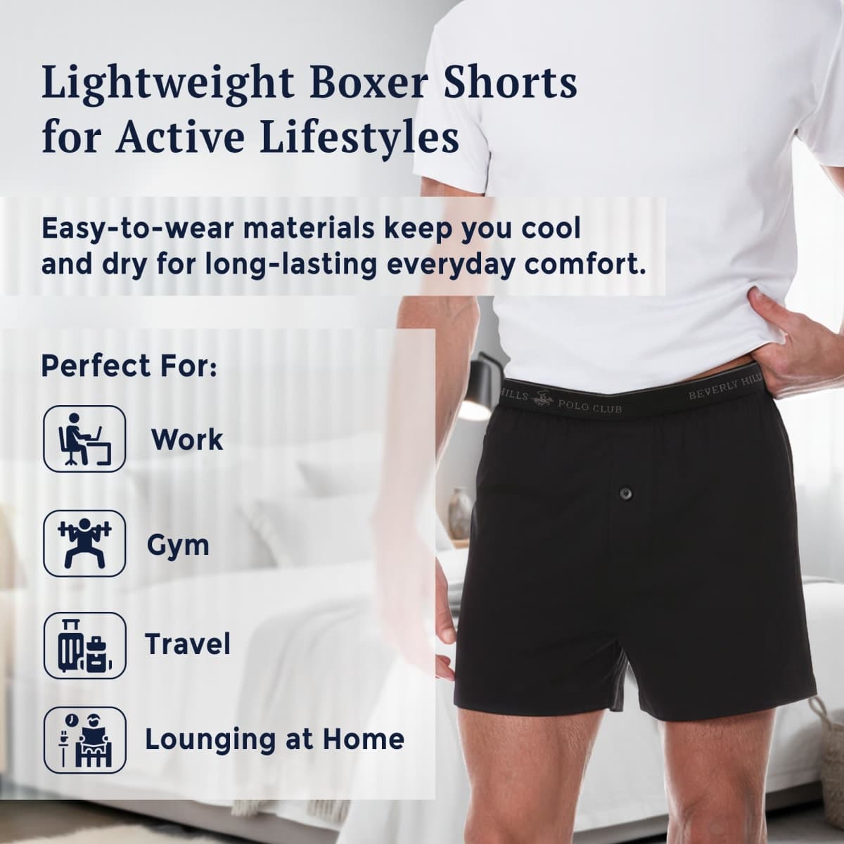 Beverly Hills Polo Club Men's 4 Pack Knit Boxer Shorts Black thumbnail 2