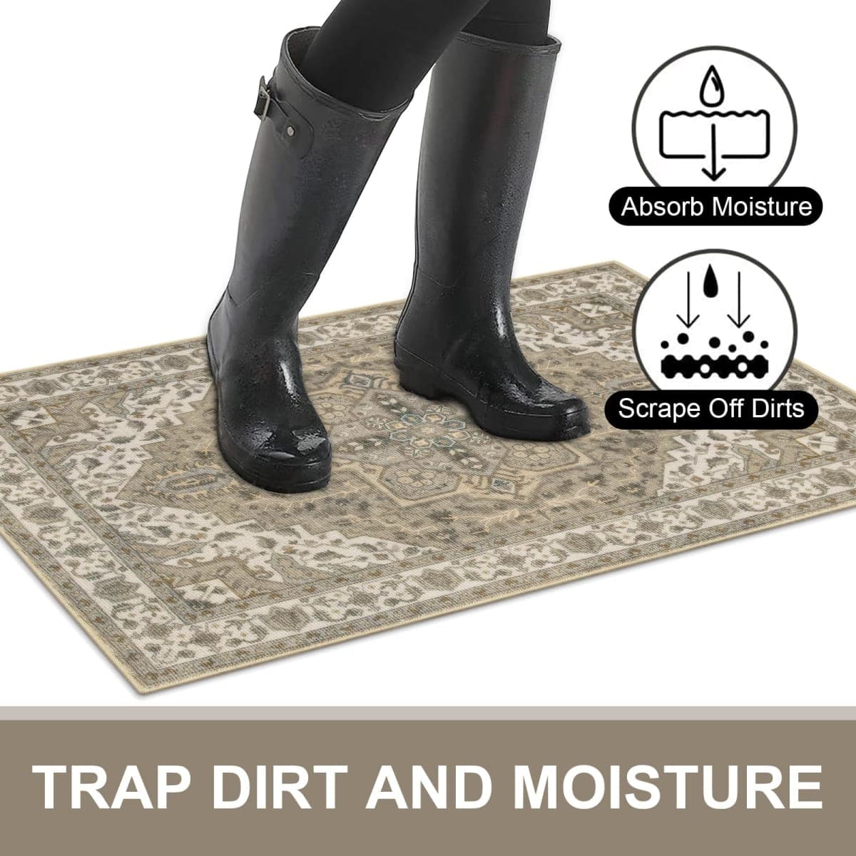 Collive Indoor Door Mat Retro Floor Mat, Non Slip Washable Doormat Quickly Absorb, Distressed Entrance Rug Low-Pile Front Door Mat, Inside Entryway Carpet for Entrance - 32"x48", Taupe thumbnail 4