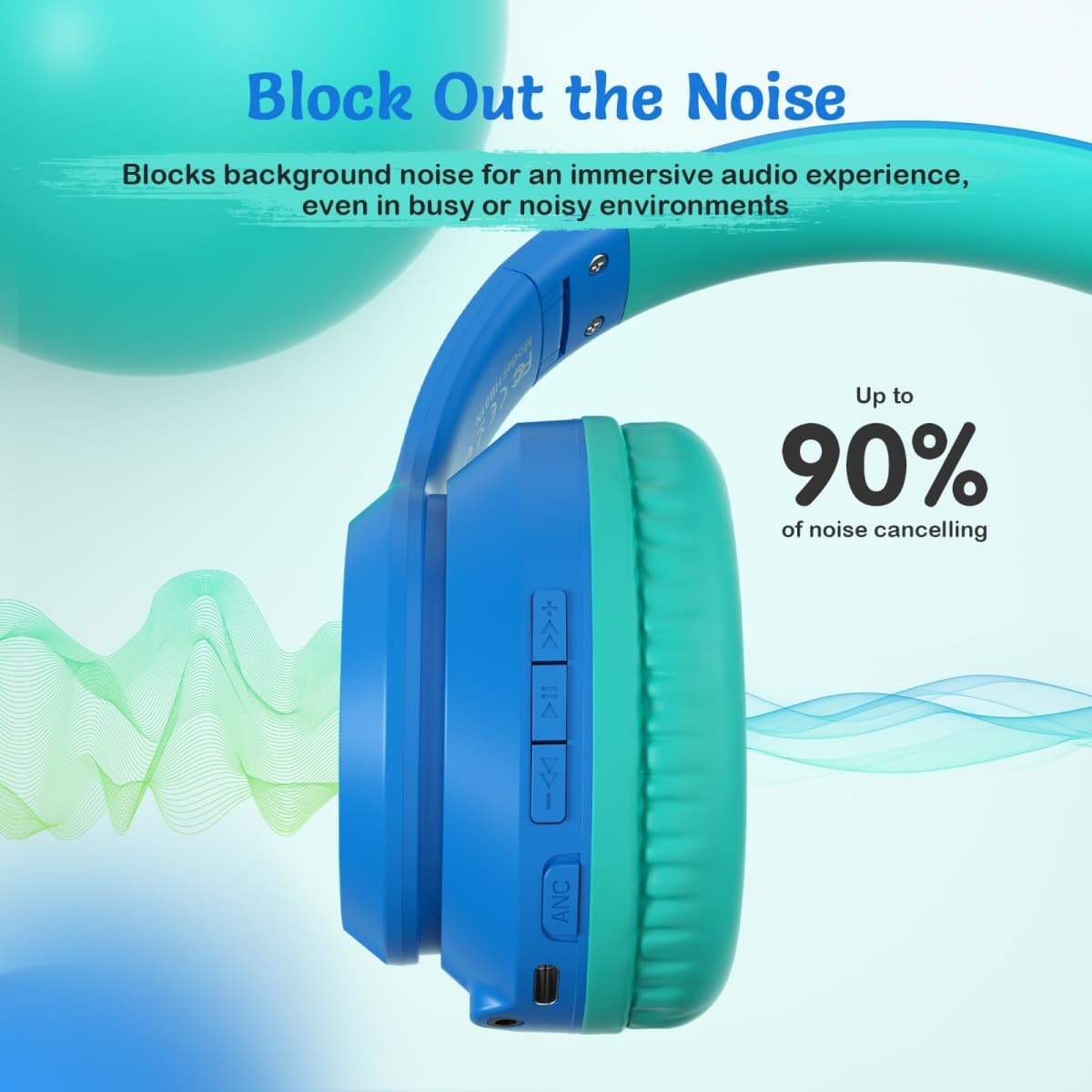 TONOSHARK Kids Wired Headphones with Microphone (Blue) thumbnail 3