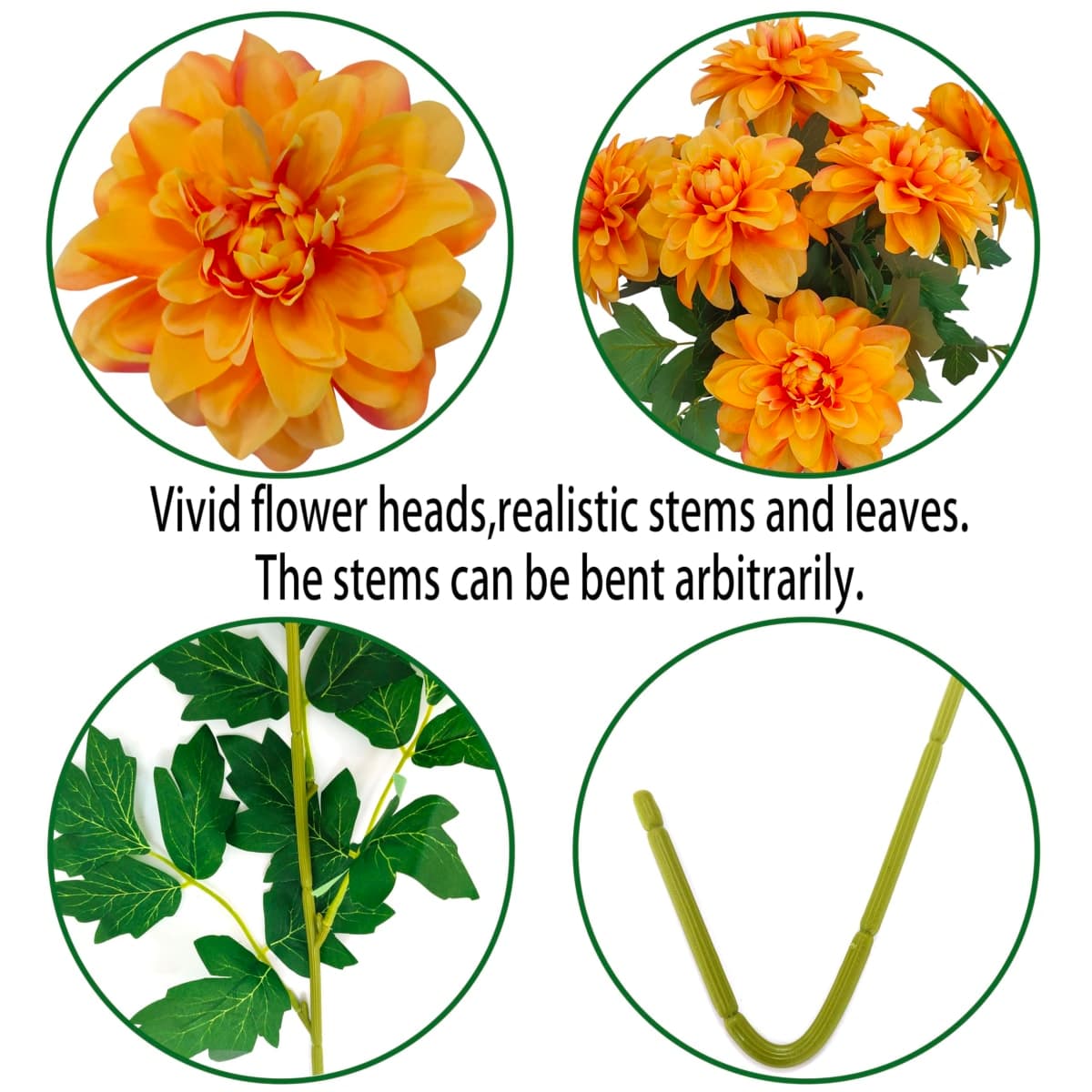 ATFL 8 Pcs Dahlia Artificial Flowers, 24" Fake Silk Dahlia Flower Bouquets for DIY Wedding Centerpieces Arrangements Bridal Shower Party Home Decorations (8, Orange) thumbnail 3
