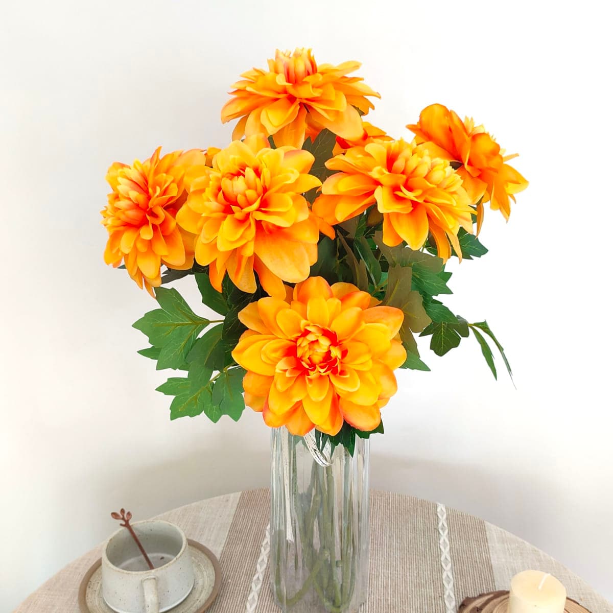ATFL 8 Pcs Dahlia Artificial Flowers, 24" Fake Silk Dahlia Flower Bouquets for DIY Wedding Centerpieces Arrangements Bridal Shower Party Home Decorations (8, Orange) thumbnail 5