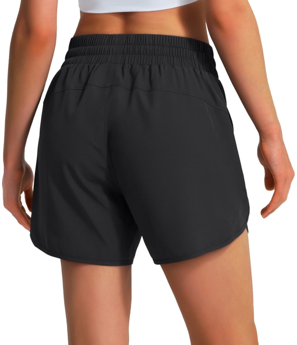 Ksmien Women's 5"/ 7" Athletic Running Shorts Quick Dry Lightweight Workout Gym Shorts with Zipper Pockets UPF 50+ Black M thumbnail 2