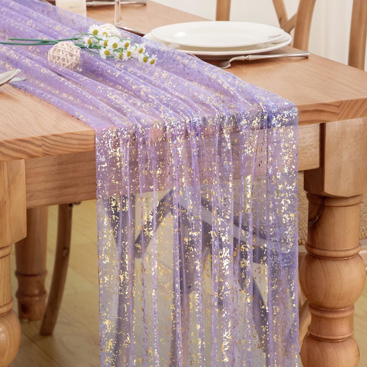 P Pothuiny 2 Pcs Dusty Pink Table Runner 28 x 120 Inch, Glitter Metallic Foil Tulle Table Runner Party Golden Sheer Gauze Table Decor for Wedding Birthday Christmas Anniversary