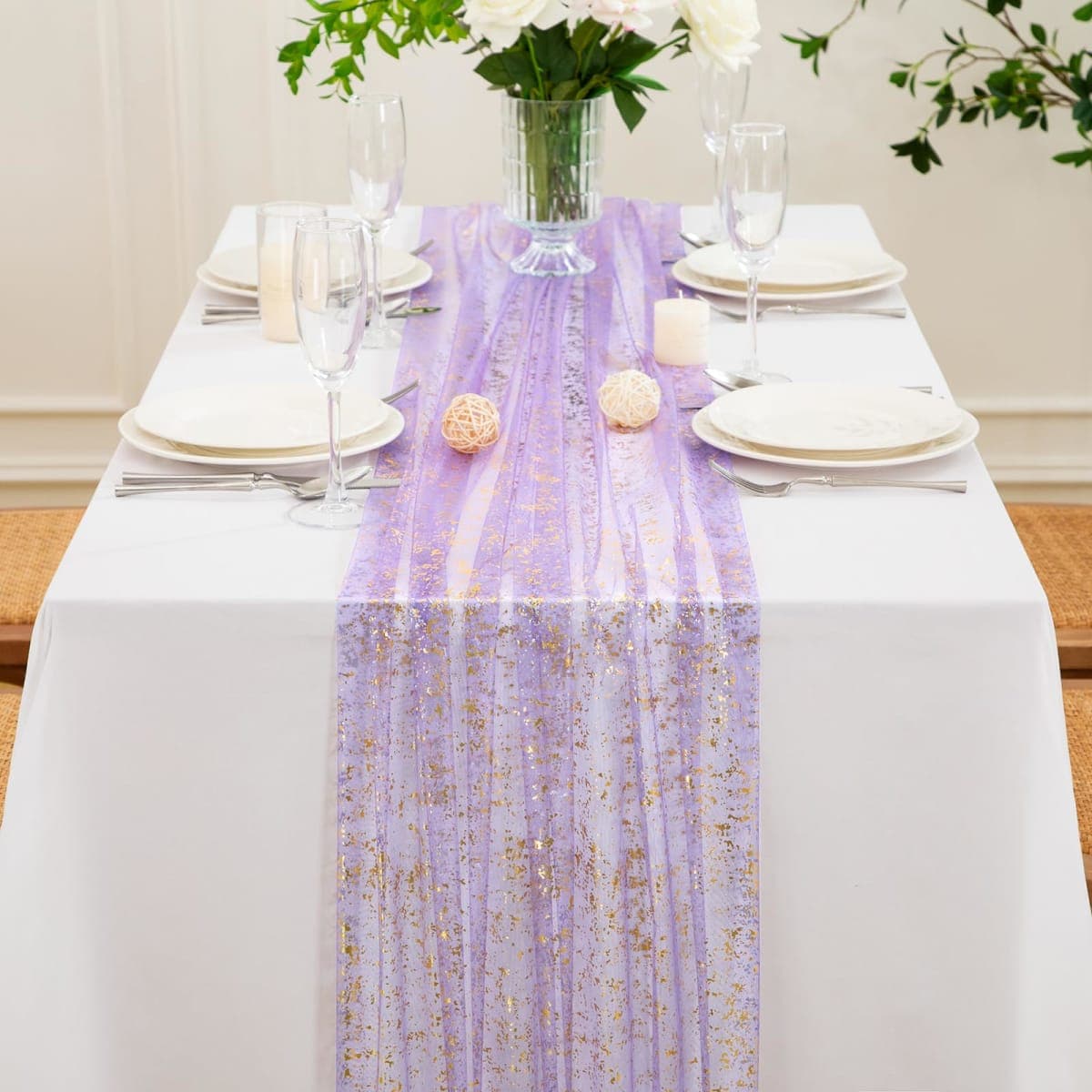 P Pothuiny 2 Pcs Dusty Pink Table Runner 28 x 120 Inch, Glitter Metallic Foil Tulle Table Runner Party Golden Sheer Gauze Table Decor for Wedding Birthday Christmas Anniversary thumbnail 2