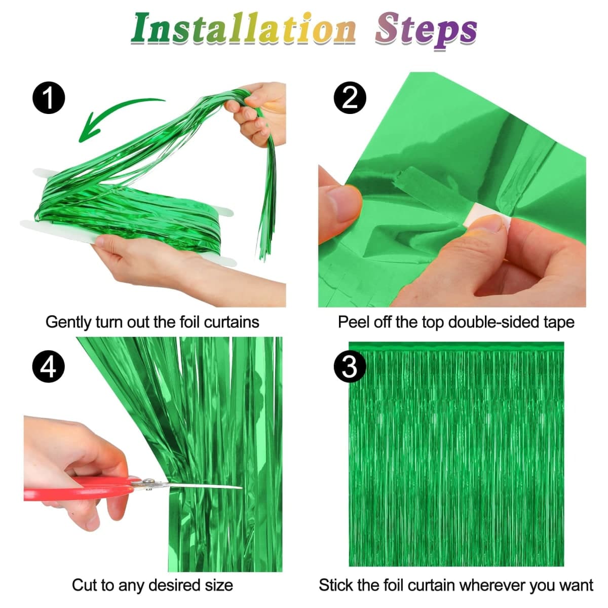 ZATAYE 2 Pack Green Metallic Football Party Decorarions, 3.28 FT x 7.05 FT Tinsel Curtains Streamer Backdrop, Game Day Decorations thumbnail 3