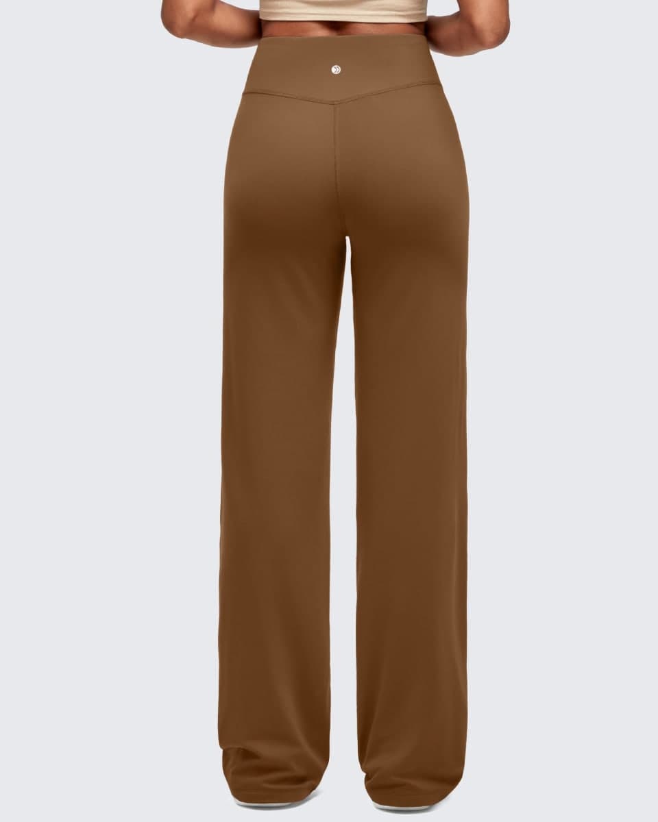 G4Free BareFeel High Stretch Women Wide Leg Yoga Pants Cross Waist Casual Trousers with Zipper Pockets 29"/31"/33", Dark Coffee, X-Small Tall thumbnail 3