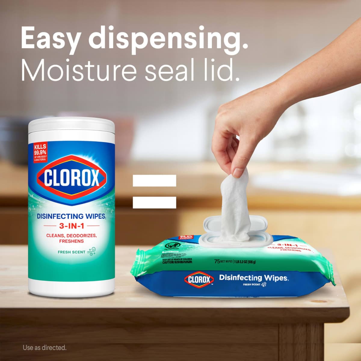 Clorox Disinfecting Wipes Flex Pack, Bleach Free, Fresh Scent, 75 Count, Pack of 3 (Pack May Vary) thumbnail 4
