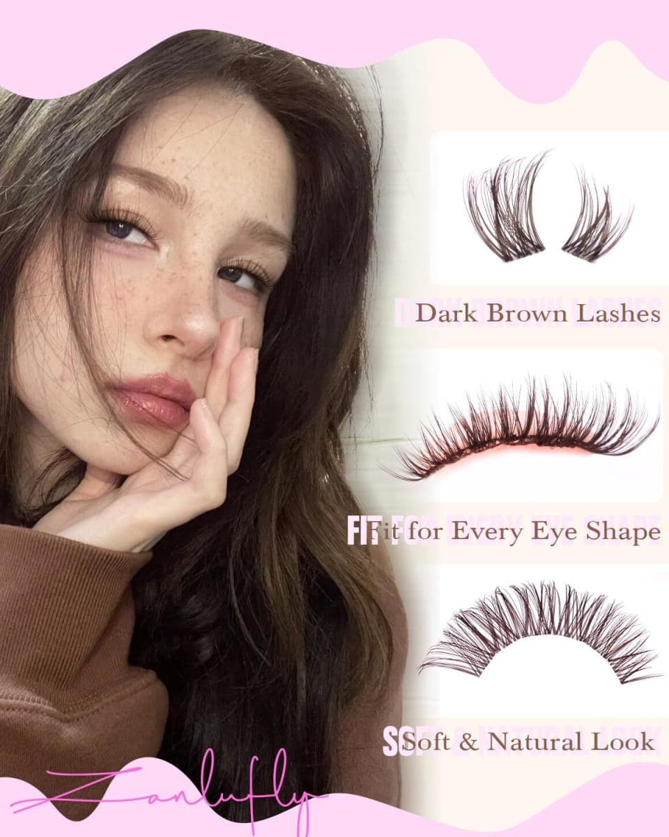 Brown Lash Clusters Cat Eye Lashes Light Volume Eyelash Clusters Dark Brown Lash Extension zanlufly Left & Right Cluster Eyelash Extensions Clear Band Cluster Lashes 10-16mm DIY Individual Lashes thumbnail 2