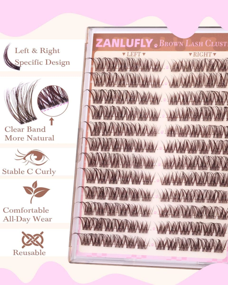 Brown Lash Clusters Cat Eye Lashes Light Volume Eyelash Clusters Dark Brown Lash Extension zanlufly Left & Right Cluster Eyelash Extensions Clear Band Cluster Lashes 10-16mm DIY Individual Lashes thumbnail 4