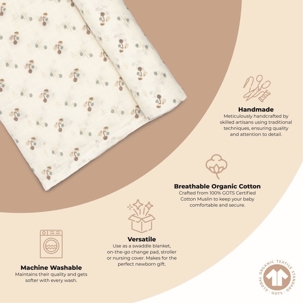 Crane Baby 100% Organic Cotton Poppy Single Baby Swaddle Wrap for Boys and Girls, Gender Neutral Newborn Swaddling Blanket, Baby Registry and Gift, 47 x 47 inches thumbnail 2