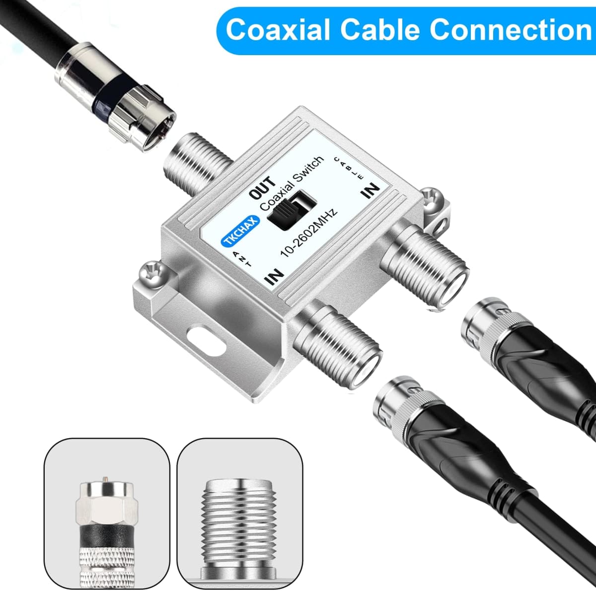 TKCHAX 2 Way Coaxial Cable AB Switch 10-2602MHz with Nickel Plated Connectors,RG59 RG6 Compatible,Work with HDTV, Satellite TV,Antenna System and Video Games thumbnail 5