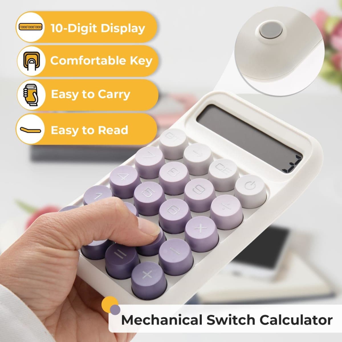 Y YOMA 1 Pack Mechanical Switch Calculator with 10 Digit Large LCD Display Big Button, Mini Cute Desktop Calculator 4 Function Basic Calculators for School Home Office Business, Leaf Green thumbnail 4