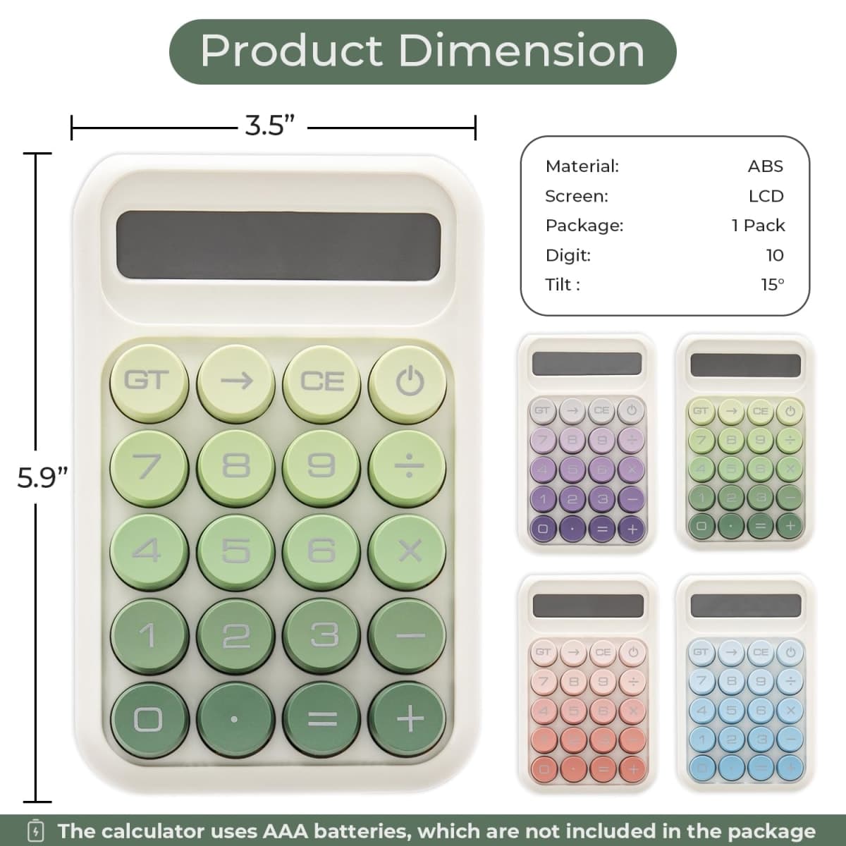 Y YOMA 1 Pack Mechanical Switch Calculator with 10 Digit Large LCD Display Big Button, Mini Cute Desktop Calculator 4 Function Basic Calculators for School Home Office Business, Leaf Green thumbnail 5
