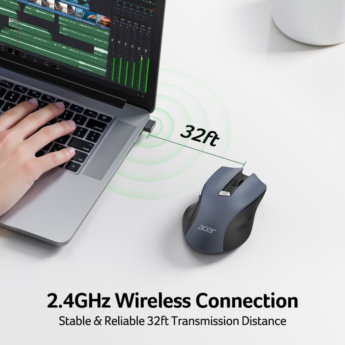 Acer Wireless Mouse for Laptop, 2.4GHz Computer Mouse Wireless with USB Receiver, Portable Cordless Mice, 3 Adjustable DPI Ergo USB Mice, 6 Buttons, Medium to Large Sized Hands for PC, Laptop, Desktop thumbnail 2