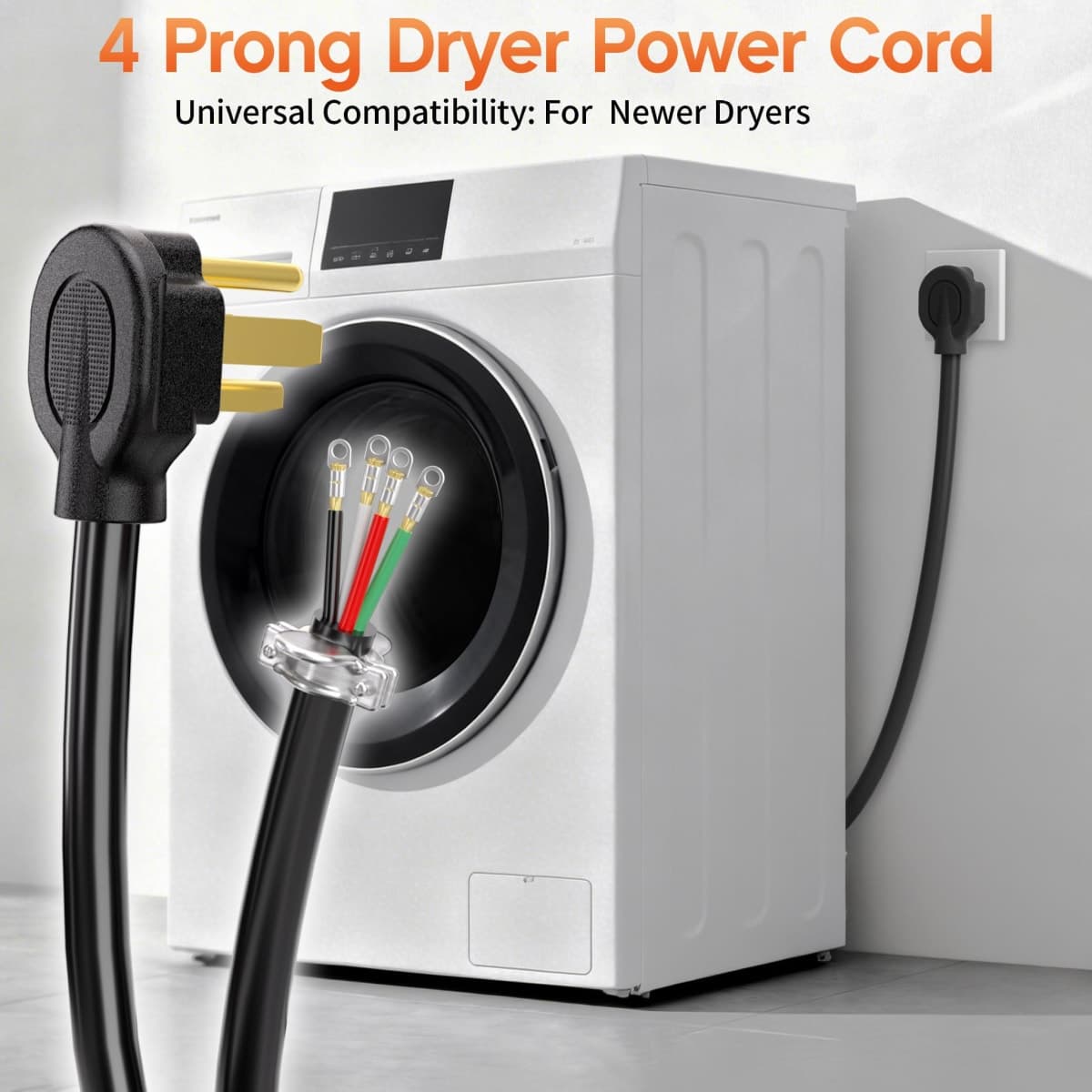 Deeklify 10 ft 4 Prong Dryer Cord, 30Amp 10 Gauge Dryer Power Cord Replacement, Pure Copper 4-Wire Dryer Cord with NEMA 14-30P Plug and O-Ring Terminals, 250V 7500W, ETL Listed, Black SRDT thumbnail 4