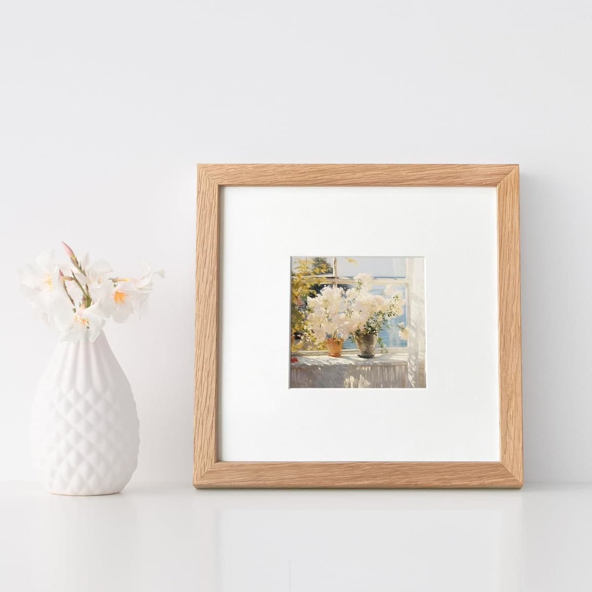 8x8 Picture Frame, Solid Oak Wood 8x8 photo Frame with Mat to 4x4(Openning Size is 3.5x3.5), Natural Oak 8x8 Picture Frames for Wall and Tabletop Display, Set of 1 thumbnail 2