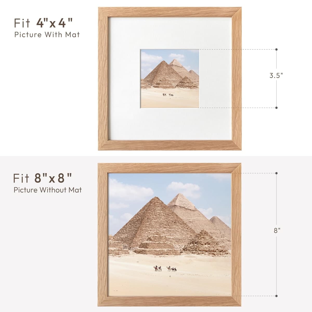 8x8 Picture Frame, Solid Oak Wood 8x8 photo Frame with Mat to 4x4(Openning Size is 3.5x3.5), Natural Oak 8x8 Picture Frames for Wall and Tabletop Display, Set of 1 thumbnail 3