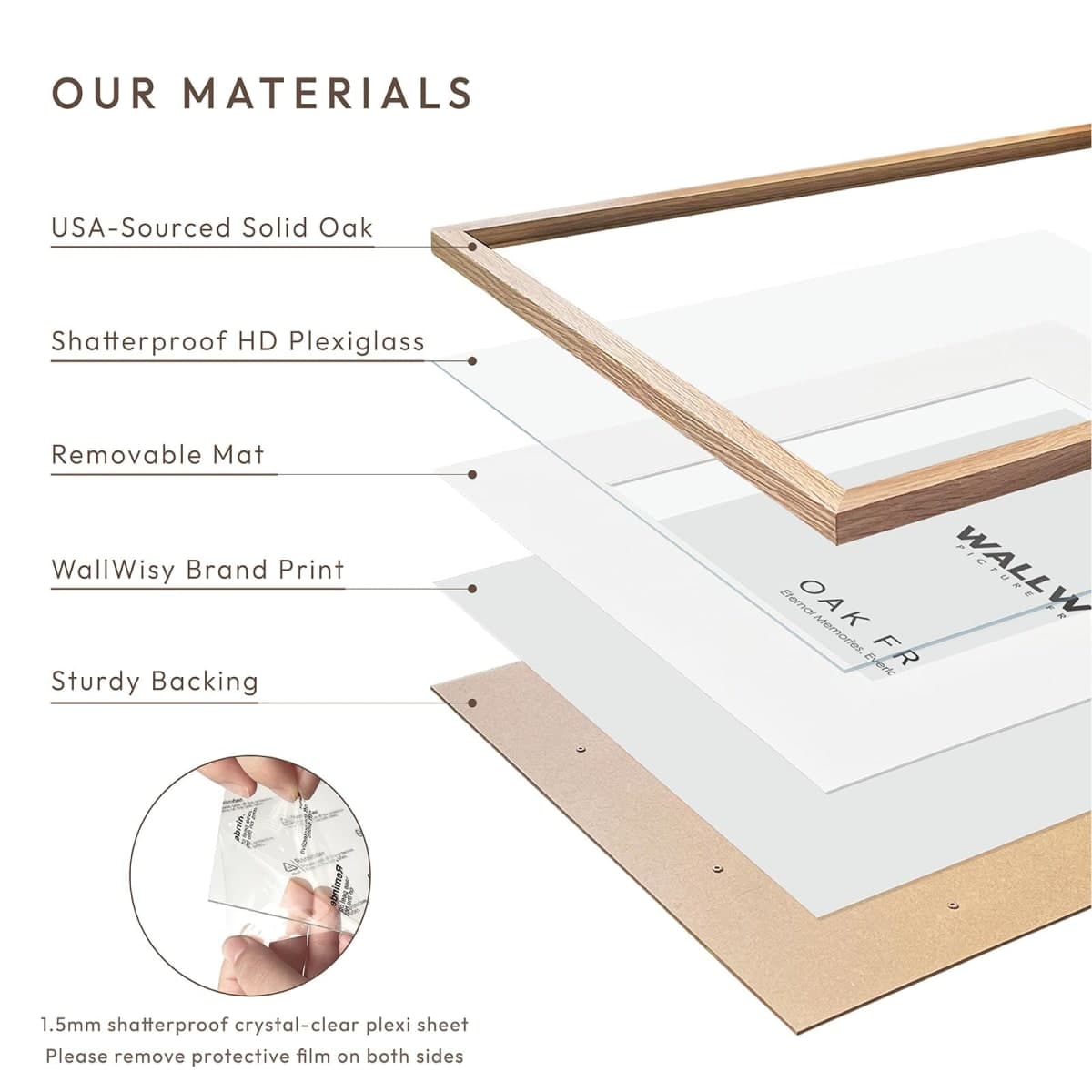 8x8 Picture Frame, Solid Oak Wood 8x8 photo Frame with Mat to 4x4(Openning Size is 3.5x3.5), Natural Oak 8x8 Picture Frames for Wall and Tabletop Display, Set of 1 thumbnail 5
