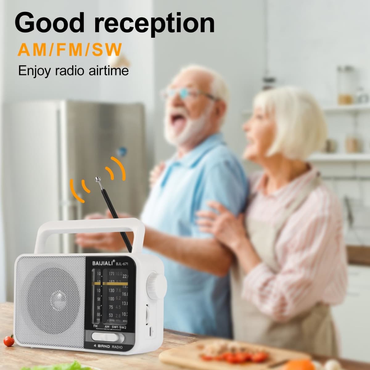 BAIJIALI AM FM SW Portable Radio - Dual Power (Battery/USB) Emergency Receiver with Loudspeaker, Transistor Design for Indoor/Outdoor, Travel & Survival Kit Ready (White, BJL-671) thumbnail 3