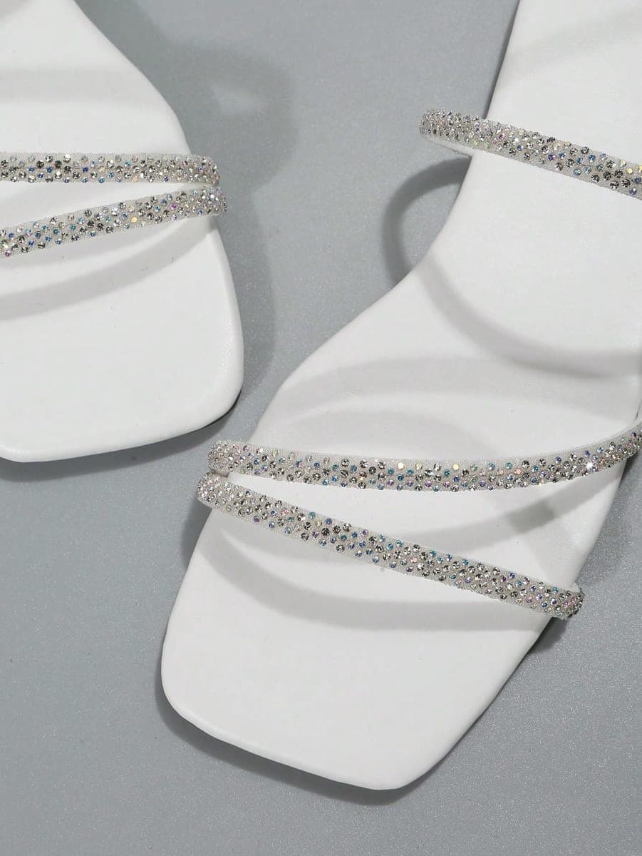 GORGLITTER Women's Rhinestone Wedding Flat Sandals Sparkly Strappy Glitter Dressy Slip on Bling Bridal Prom Cute Slide Shoes, Silver, 9.5 thumbnail 3