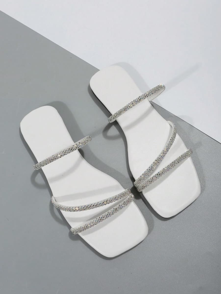 GORGLITTER Women's Rhinestone Wedding Flat Sandals Sparkly Strappy Glitter Dressy Slip on Bling Bridal Prom Cute Slide Shoes, Silver, 9.5 thumbnail 5