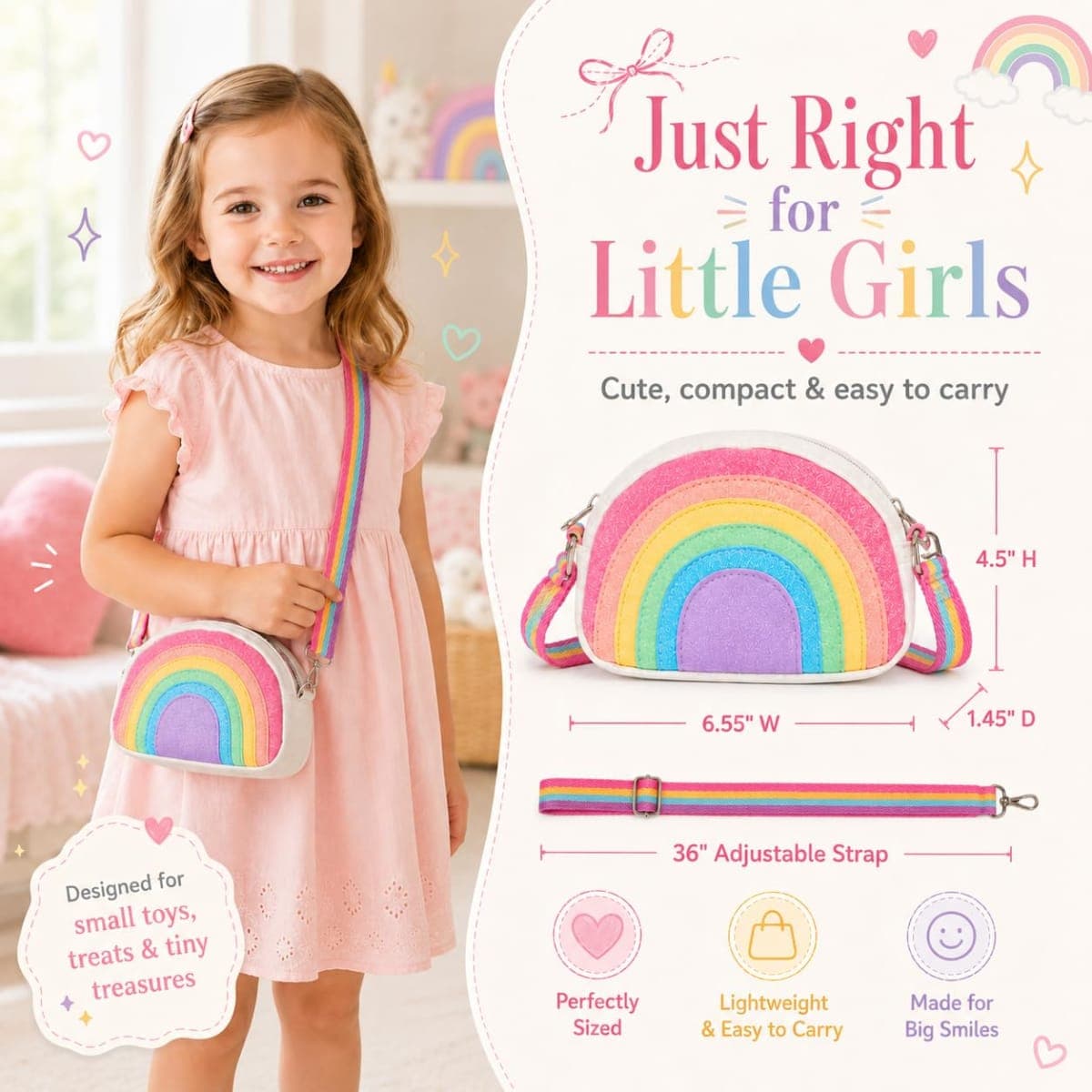 Toddler Purse Birthday Back to School Gifts for 3 4 5 6 7 8 Year Old Girls, Rainbow, Small, Rainbow thumbnail 2