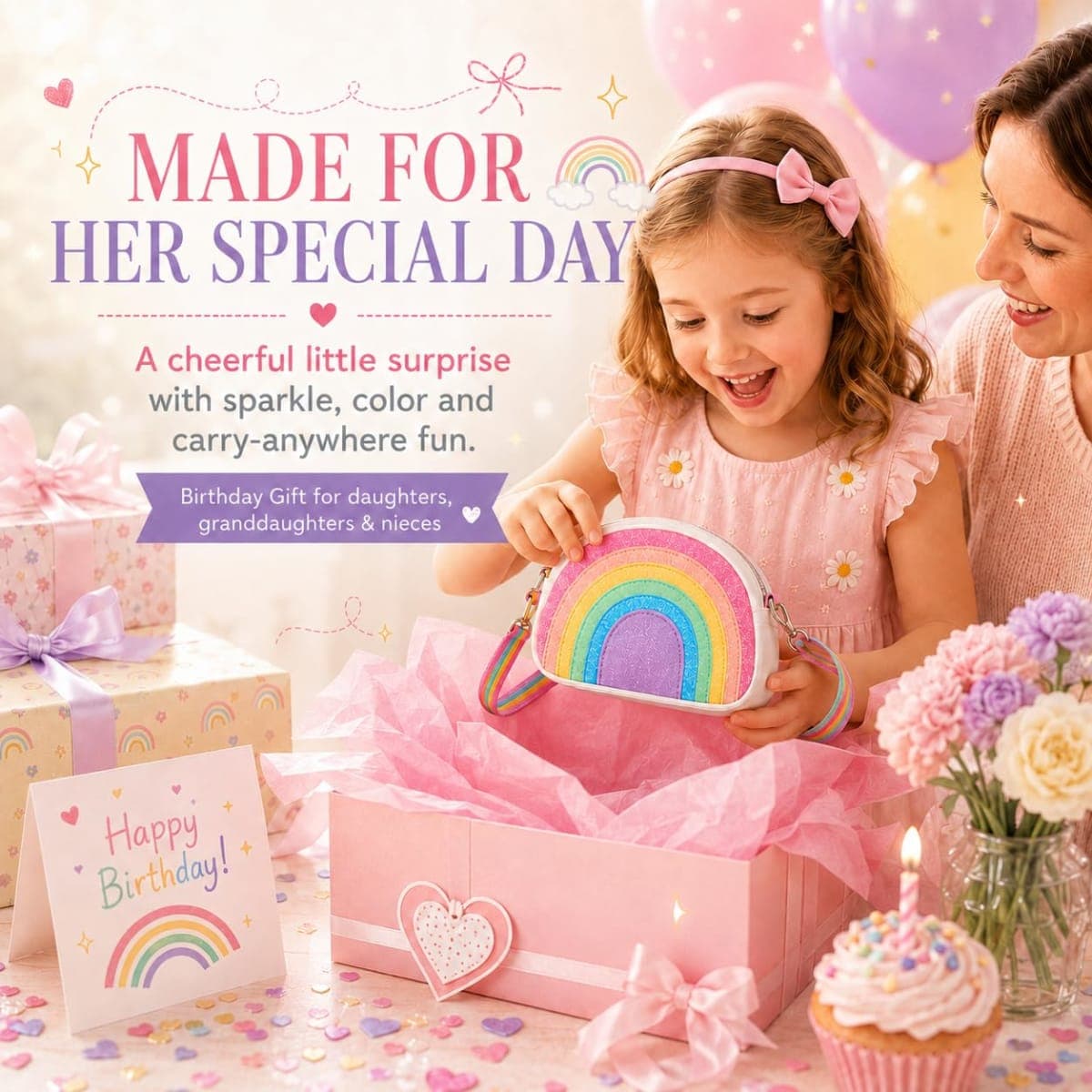 Toddler Purse Birthday Back to School Gifts for 3 4 5 6 7 8 Year Old Girls, Rainbow, Small, Rainbow thumbnail 3