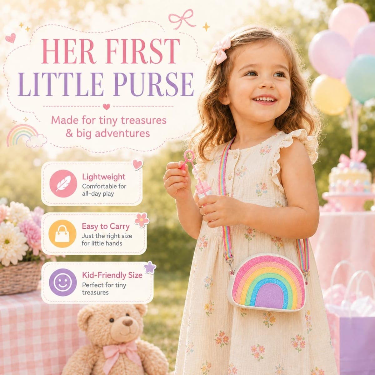 Toddler Purse Birthday Back to School Gifts for 3 4 5 6 7 8 Year Old Girls, Rainbow, Small, Rainbow thumbnail 4