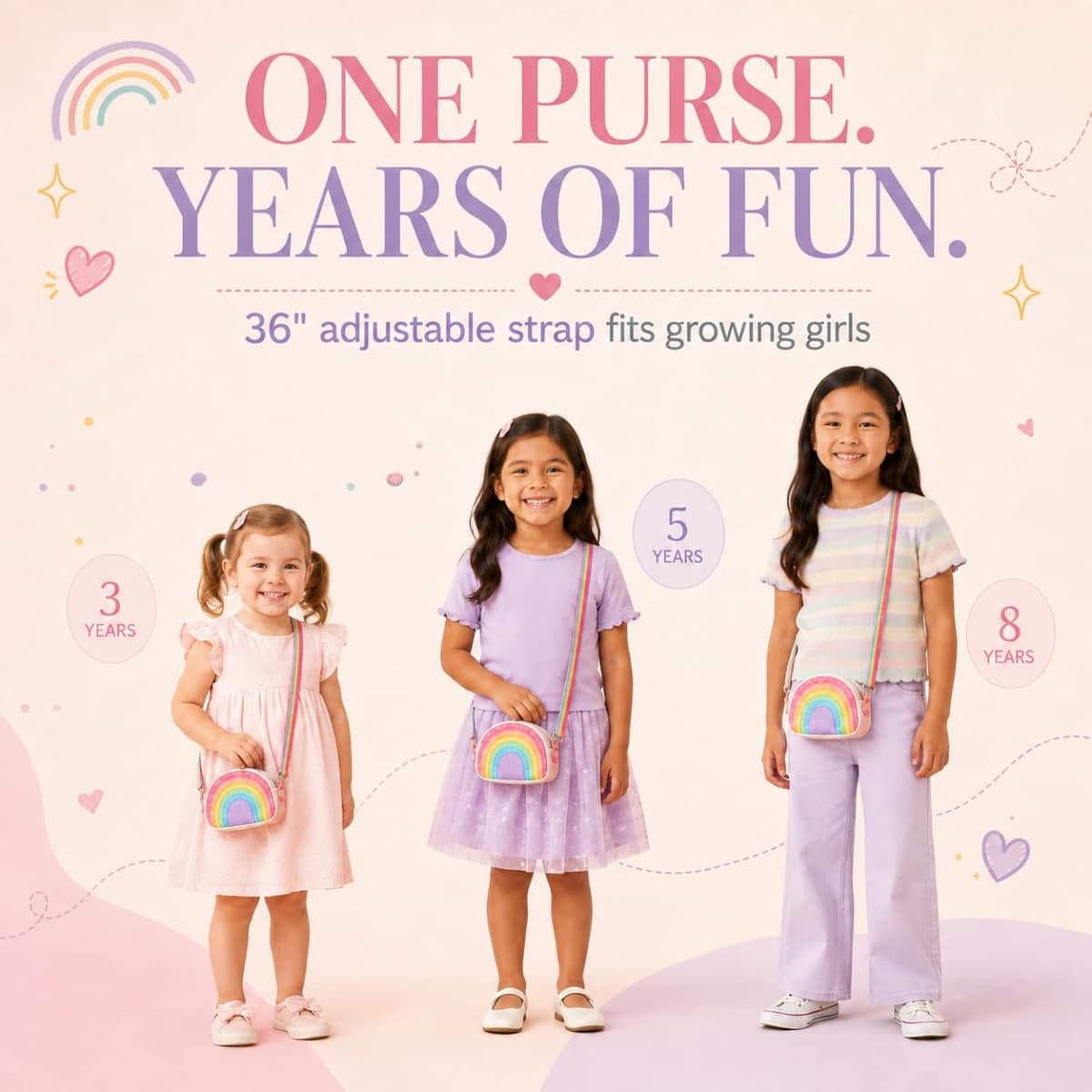 Toddler Purse Birthday Back to School Gifts for 3 4 5 6 7 8 Year Old Girls, Rainbow, Small, Rainbow thumbnail 5