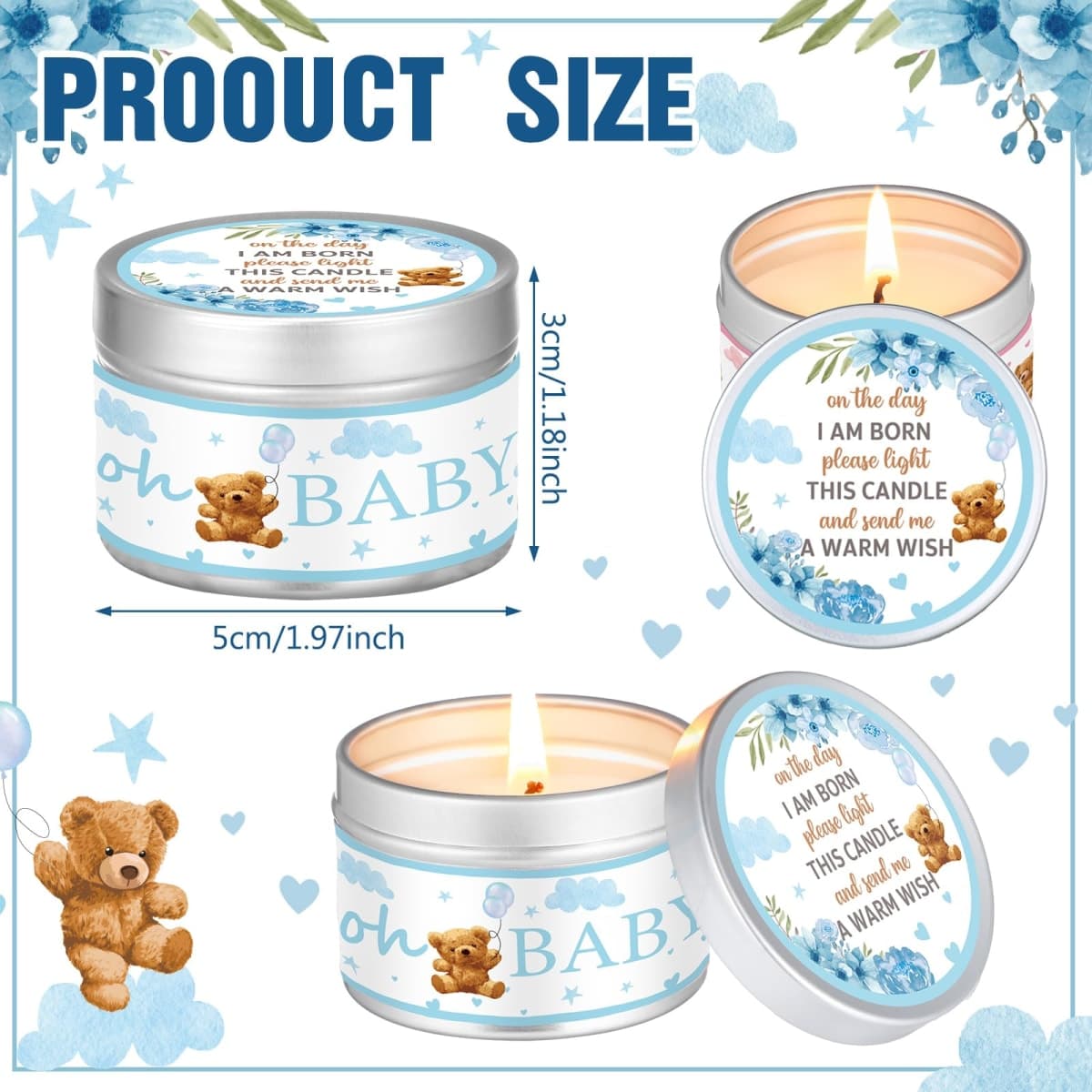 MTLEE Bear 24 Pcs Baby Shower Party Favors Candles Lavender Scented Baby Shower Favors for Guests Rustic Tealights Candles Gender Reveal Return Gifts(Blue, 1.2 oz) thumbnail 2